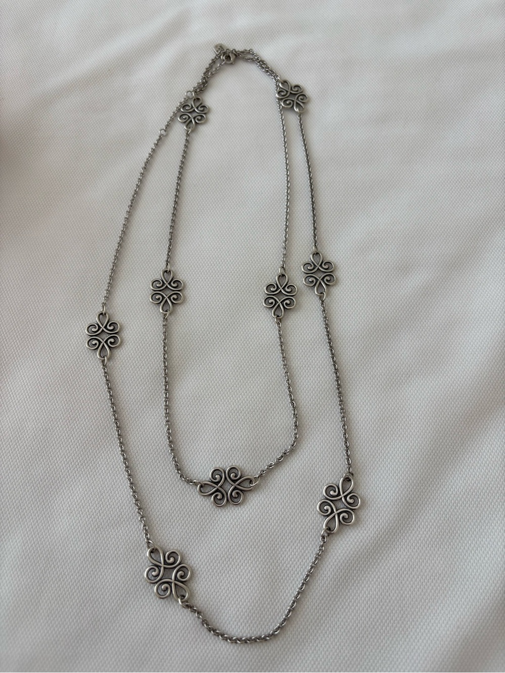 Silver Floral Link Long Necklace - Women Jewelry